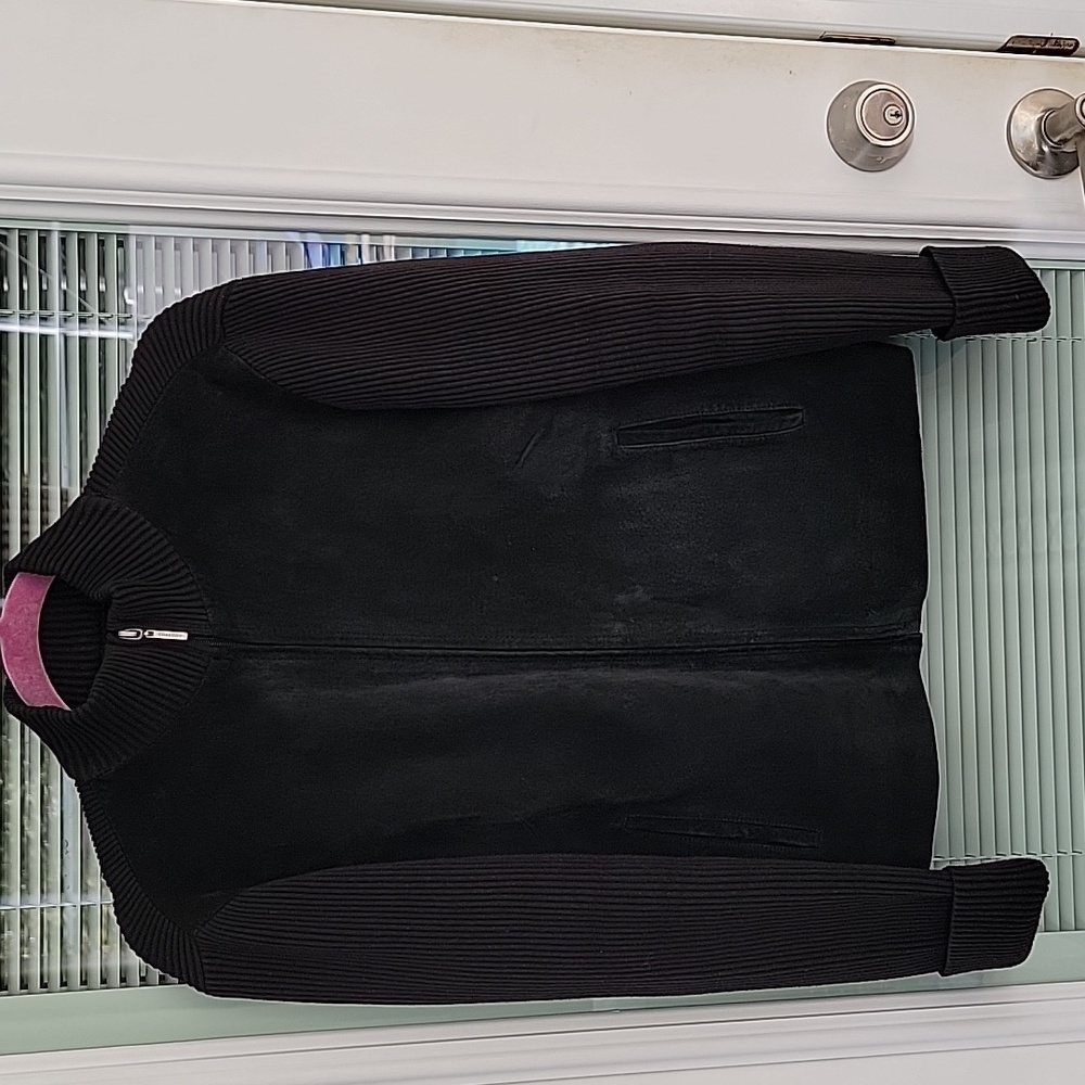 Co & Eddy Vintage Suede Knit Zip Front Jacket Black